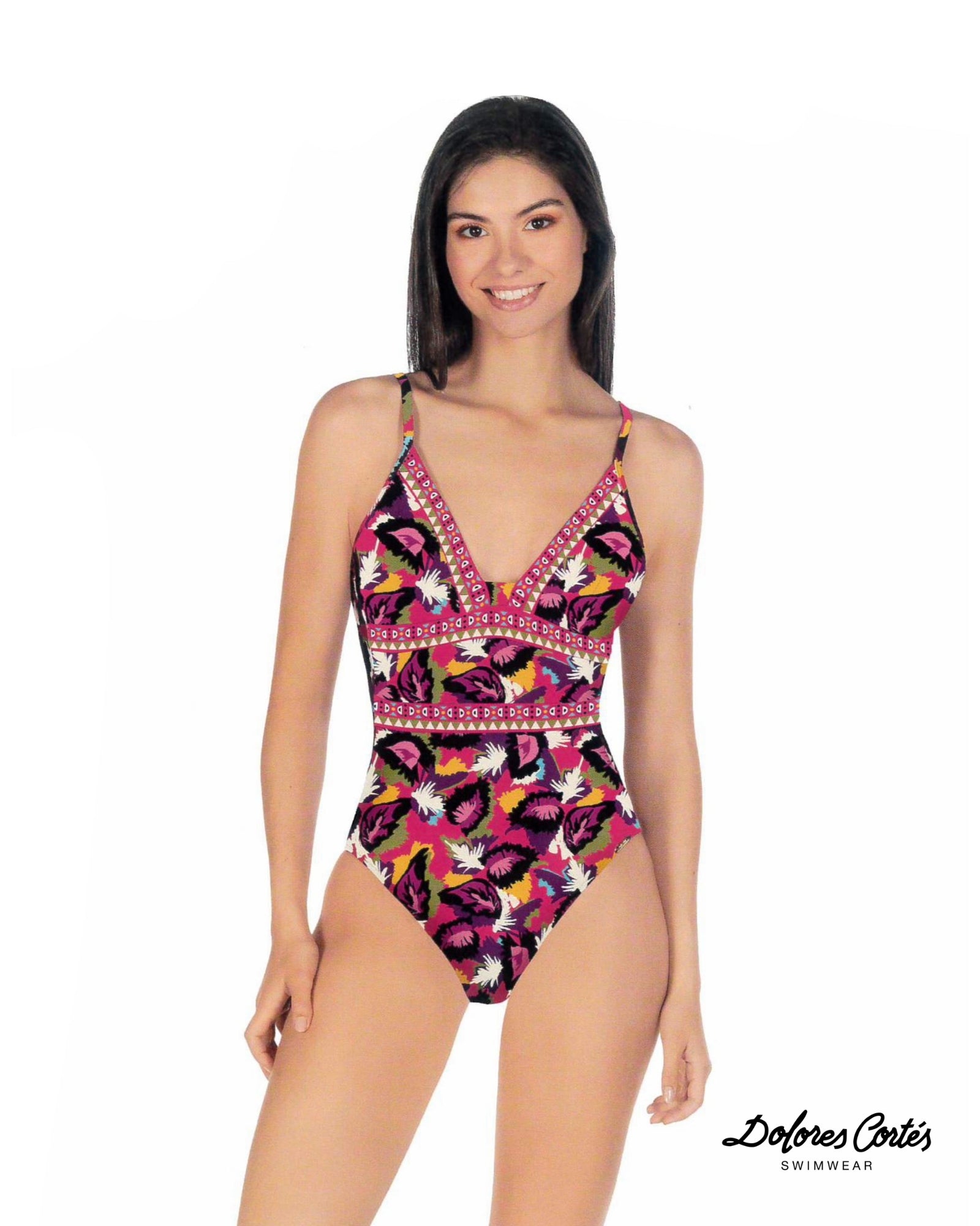 Costume Intero Foglie Fucsia